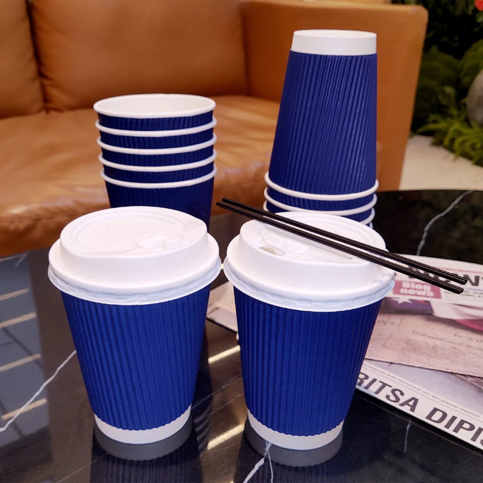 Customized Biodegradable Disposable Coffee Paper Cup Ripple Wall Paper Coffee Cups With Lids