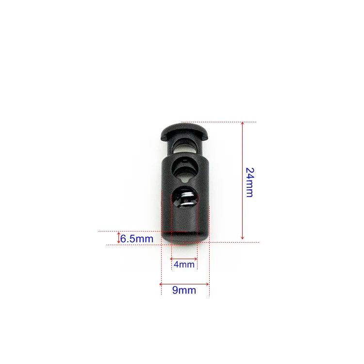 Factory Sale Black POM Double Hole Cord Lock 2 Hole Stopper Plastic Rope End Stopper 24x9x6.5mm