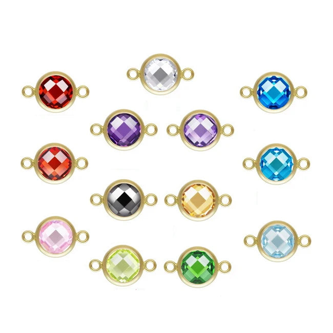 14K Gold Filled Jewelry Zircon 12 Birthstone Lucky Charms Connector Checkerboard Pendants Charms for Jewelry Making