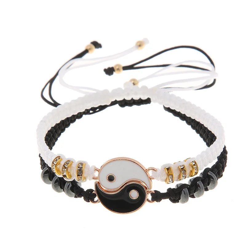 Fashion Jewelry Best Friend Couple Bracelets Gift Black and White Yin and Yang Taiji Bracelet