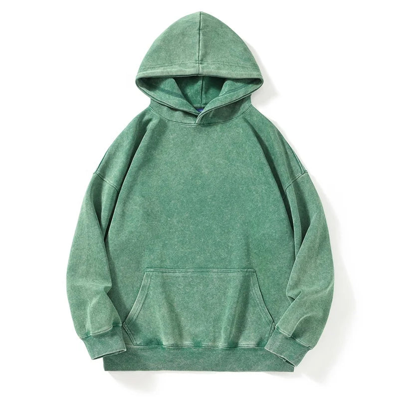 2025 Wholesale Sun Faded Hoodie Spring Fall 330gsm Hoodie Quality No String Men Vintage Acid Wash Green  Hoodies