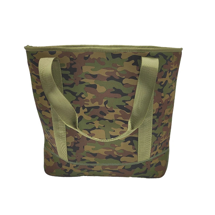 Women's Custom Green Camo Neoprene Handbags with Two Straps Fashionable Shoulder Bags with Zipper Closure Trends