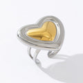 Trendy Minimalist Love Shape 18K Stainless Steel Gold Silver Matching Opening Heart Ring