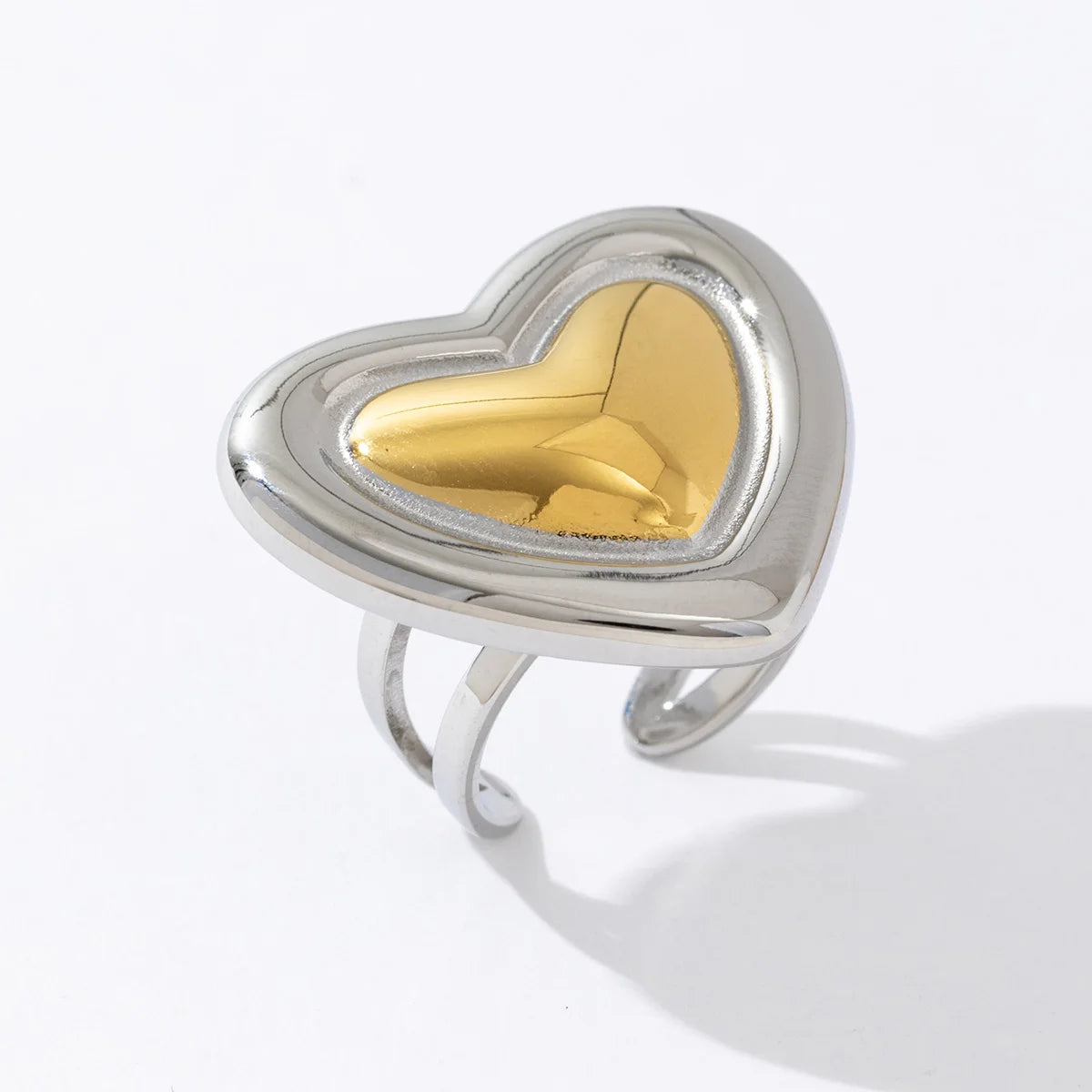 Trendy Minimalist Love Shape 18K Stainless Steel Gold Silver Matching Opening Heart Ring