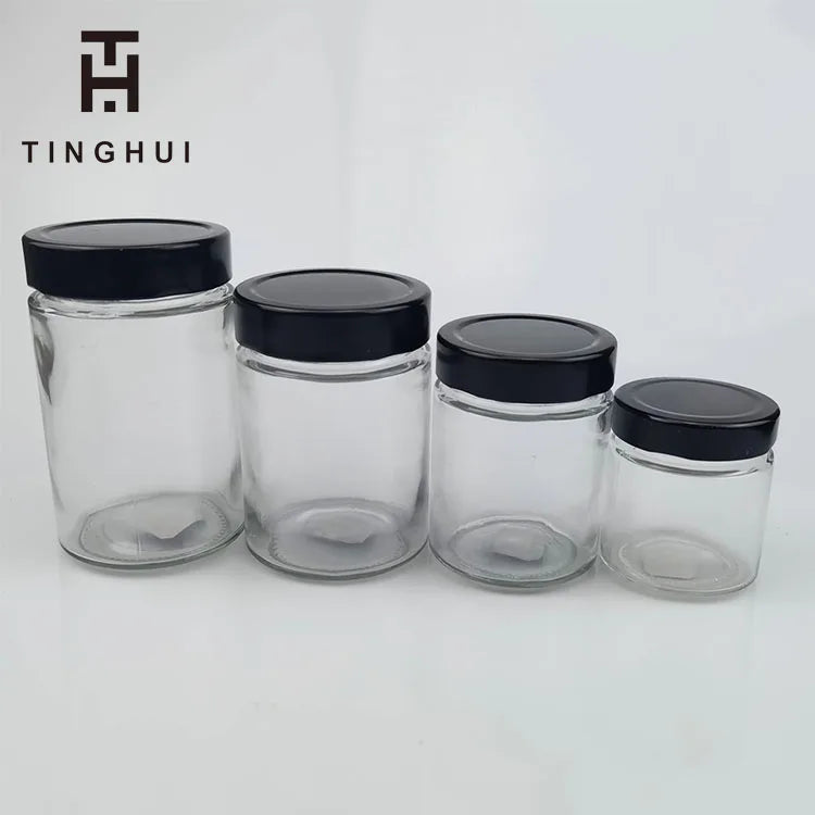 Factory Price 100 ML 220 ML 280 ML 500 ML Ergo Straight Round Side Ergo Glass Honey Jars With Twist Off Lids