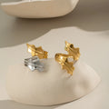 Wholesale Retro Gold Plated Stainless Steel Leaf Opening Ring Non Tarnish Waterproof Geometric Ring Jewelry for Women