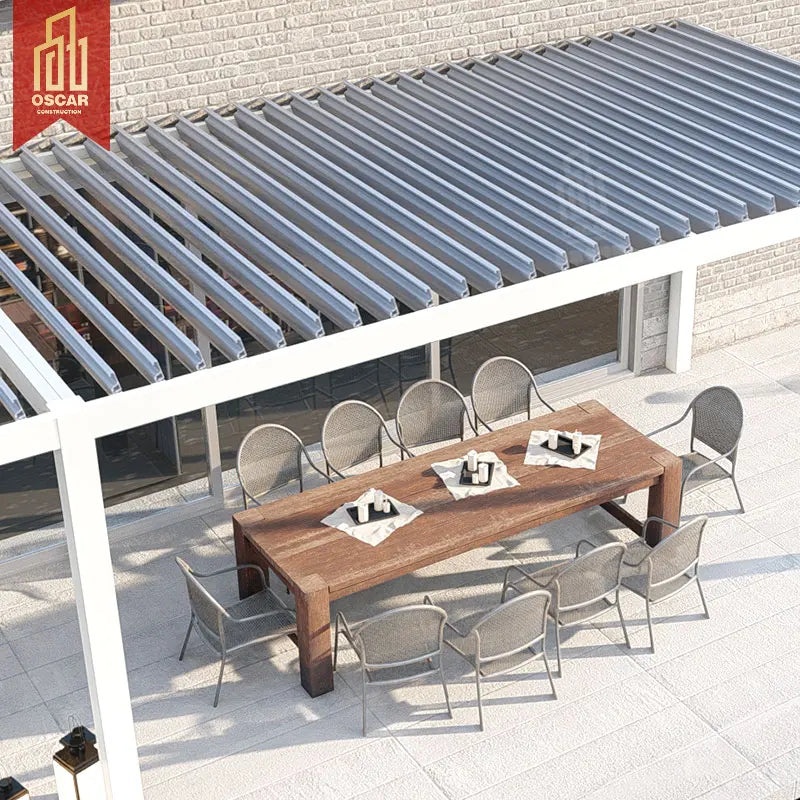 Outdoor Garden Modern Waterproof Motorized Electric Sun Shade Retractable Louvre System Roof Gazebo Aluminum Bioclimatic Pergola