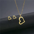 European Hot Sale Stainless Steel Jewelry Set 18K Gold Plated Stainless Steel Heart Necklace Earrings Set for Girl