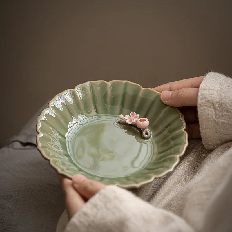 Ceramic Tea Tray Handmade Pinch Flower Pot Draining Teapot Platform Saucer Tray Refreshments Accessories Pot Mat Fruit Plate