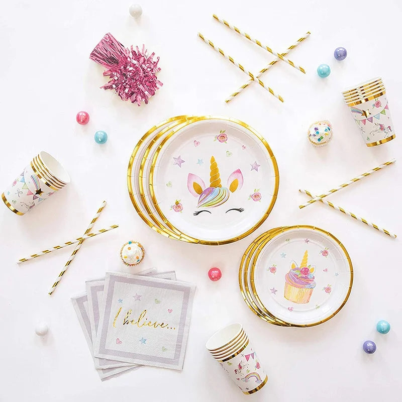 Unicorn Themed Party Supplies Decorations Set for Girls Children Birthday Party Baby Shower