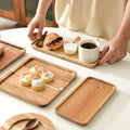 Rustic Acacia Wood Trays Wooden Rolling Tray Solid Wood Serving Tray Square Rectangle Platter Tea Plate Coffee Table Dish