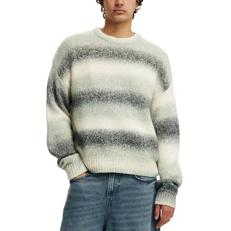Knitwear Manufacturer Custom Logo American Street Men's Gradient Ombre Striped Crew Knit Drop Shoulder Sweater Pullover