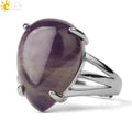 CSJA New Adjustable Crystal Rings Water Drop Natural Stone Rose Quartz Black Obsidian Women Men Ring Jewelry G689