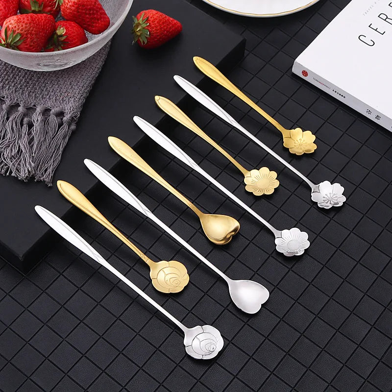 Creative Stainless Steel Tableware Flower Dessert Tea Spoon Heart Shaped Coffee Stirring Spoon Cute Silverware Tableware