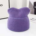 Custom logo Cross Border Multi-color Knit Hat Lovely Devil Horn Angora Yarns  Beanie Hats for Winter