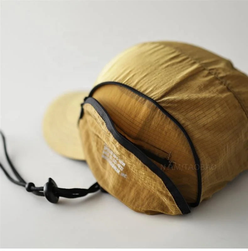 Custom 5 Panel Mesh Rope Caps Waterproof Outdoor Sports Fishing Unisex Ripstops Polyester Nylon Camp Running Zip Pocket