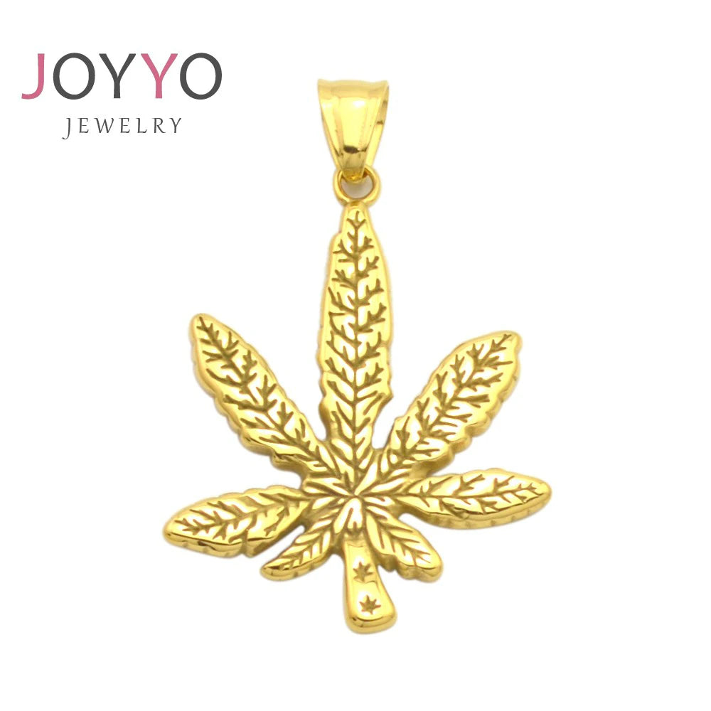 Gold Plated Stainless Steel Hip Hop Maple Leaf Pendant Necklace for Women Men Unisex