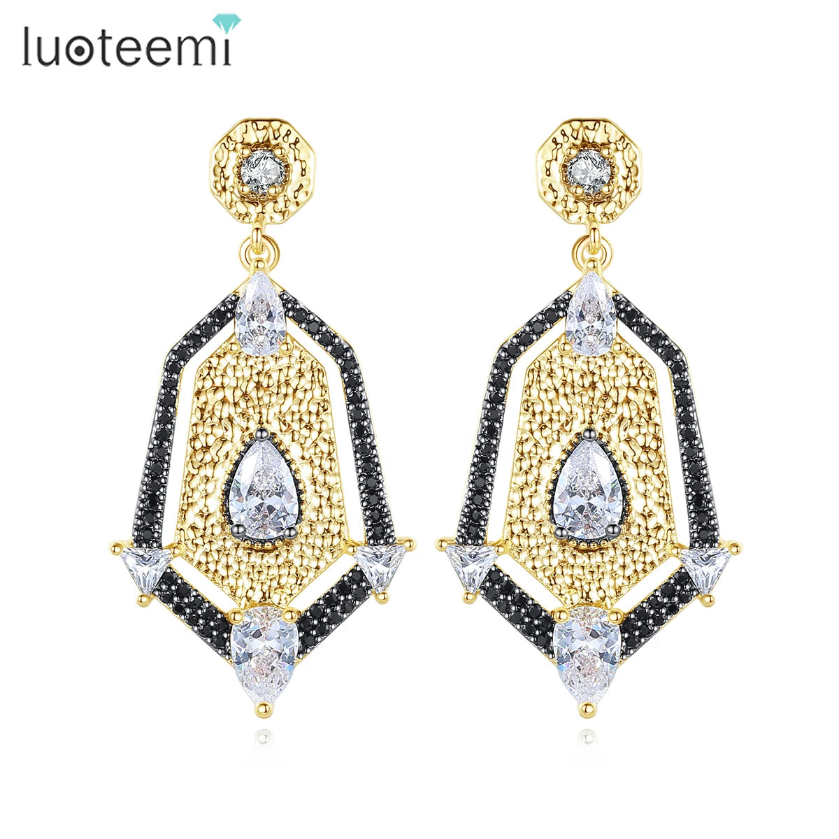 LUOTEEMI Fashion Africa Gold Plated Earrings Long Earrings Cubic Zirconia Pendant Earrings Wholesale for Women