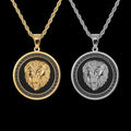 Top Selling Men's Vintage 18K Gold Plated Lion Head Necklace 316L Stainless Steel Diamond Crystal Lion Head Pendant Necklace