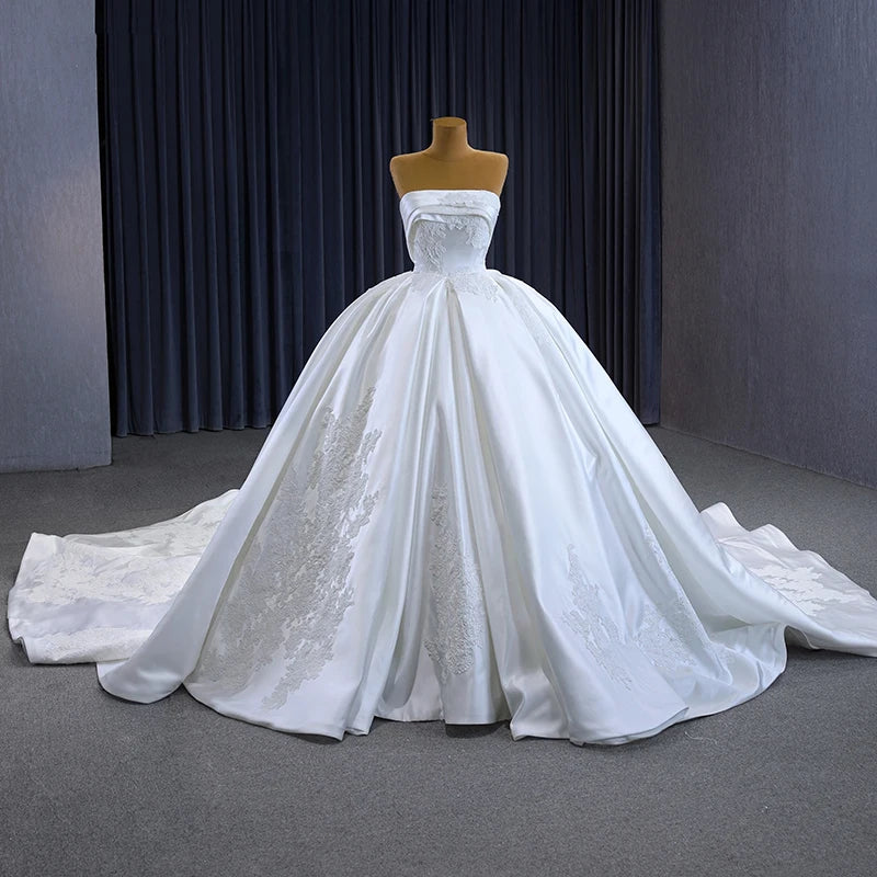 Bridal Main Wedding Dress White Satin Three-Dimensional Flower Tube Top Solo Puff Skirt Trailing Ceremony Yarn Rsm231118