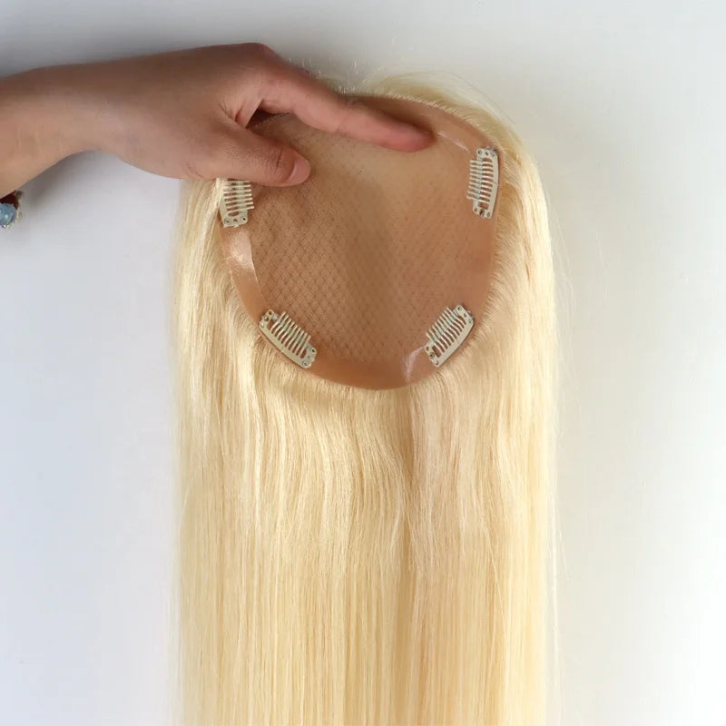 100%  European Hair Clip-in Topper for Women Human Hair with Right Silk Base Closure Toupee Design
