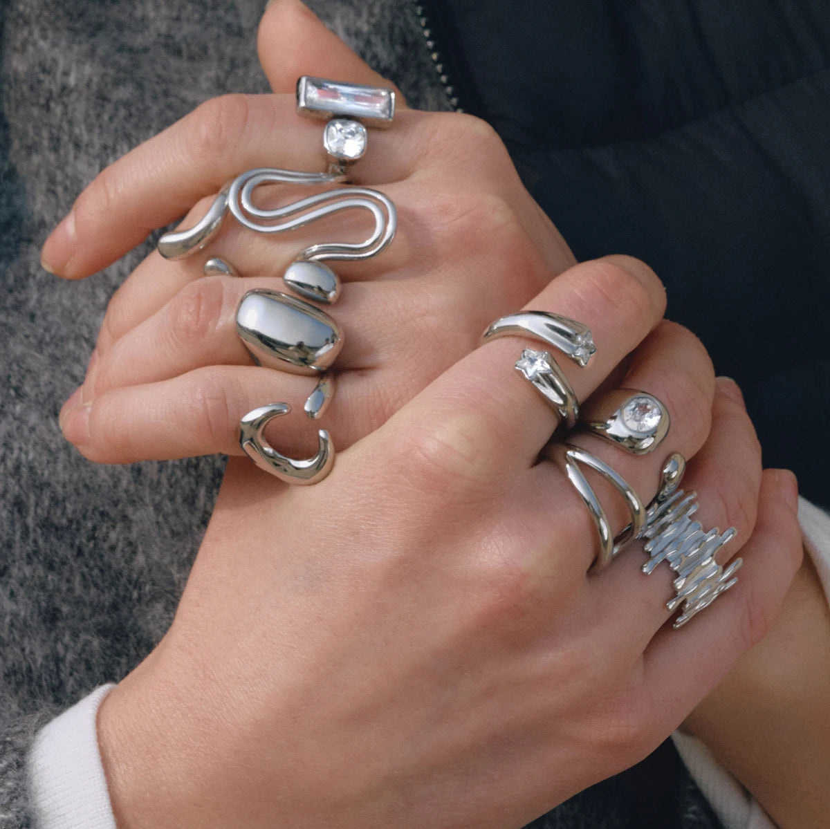 J&D Minimalist  Celestial Moon Open Ring Stainless Steel Silver Tone Smooth Polished Chunky Geometric Jewelry Gift for Women