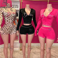 Leopard Print 2 Piece Set Women's Spring Tracksuit Athleisure Hooded Crop Top + Short Pants Stretch Matching Suit
