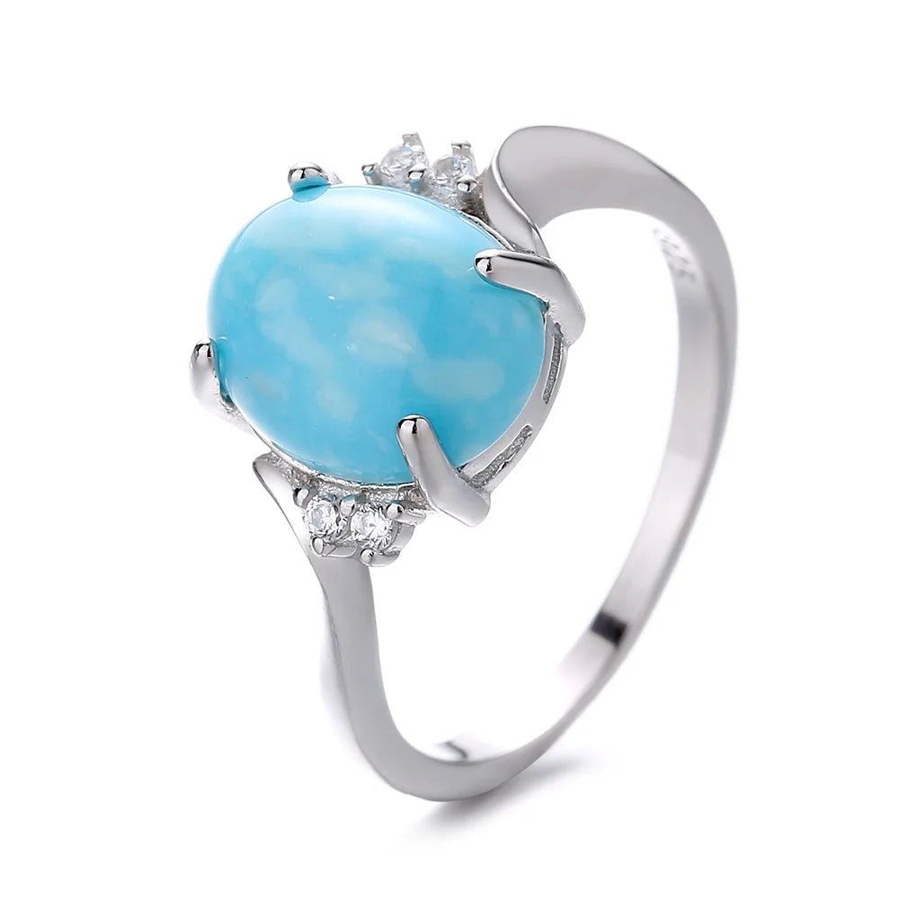 Trendy Pure 925 Silver High Quality Larimar Round Gemstone Ring