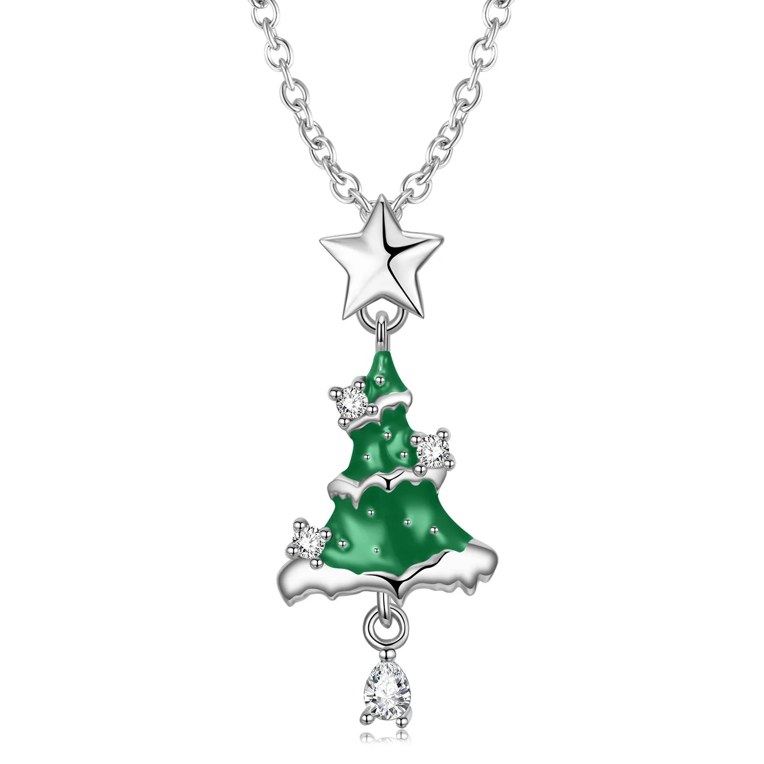Christmas Jewelry 2022 925 Sterling Silver Zircon Christmas Tree Necklace