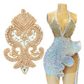 2022 Keering Iron on Large Crystal Shape Rose Golden Rhinestone Beaded Patches Applique