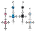 Fashion Piercing Jewelry Crystal Surgical Steel Belly Button Ring Cross Pendant Pink Rhinestone Navel Belly Piercing Ring