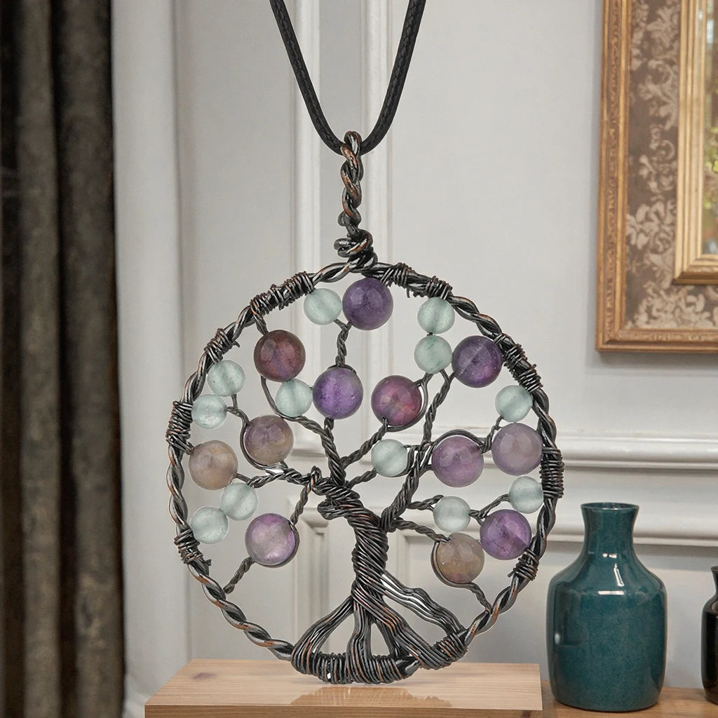 Wholesale Tree of Life Healing Crystal Shell Pendant Handmade Copper Wire Wrapped Charms for Necklace Jewelry Making Unisex