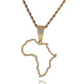 Men's Hip Hop Trendy Gold Silver Rose Gold Rope Chain Necklace Iced CZ Diamond Hollow African Map Pendant Zircon