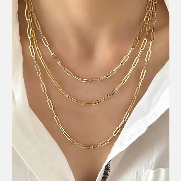 HOVANCI Waterproof Jewelry Paper Clip Chain Necklace PVD Gold Plated Stainless Steel Chain Necklace Jewelry Accessories