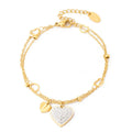 Stainless Steel Bracelet Wholesale Gold Plated Pave Heart Pendant Layered Link Chain with Heart Charm Women Bracelets