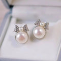 Double Bead Bow Earrings S925 Silver Needle Anti Allergy Earrings 3-9MM Natural Freshwater Bread Pearl Earrings for Girls