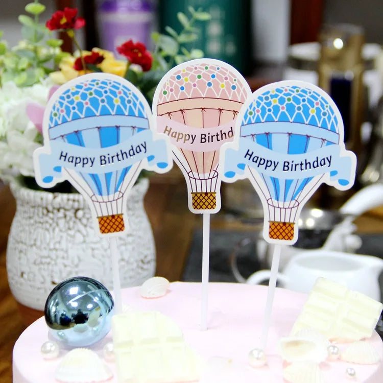 3PCS/Set Birthday Balloon Cake Topper Banner Card Cupcake Insert Paper Decoration