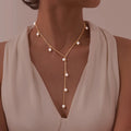 Design Style 18K Gold Plated Stainless Steel Elegant Y-Shaped Pearl Chain Charm Necklace for Women