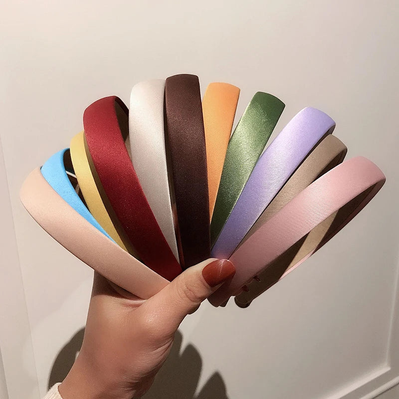 Fall Kids Girls Lady Diy Hair Accessories Silk Hairband Wide Plain Satin Headband Wholesale China Cotton Fabric Covered Plaid