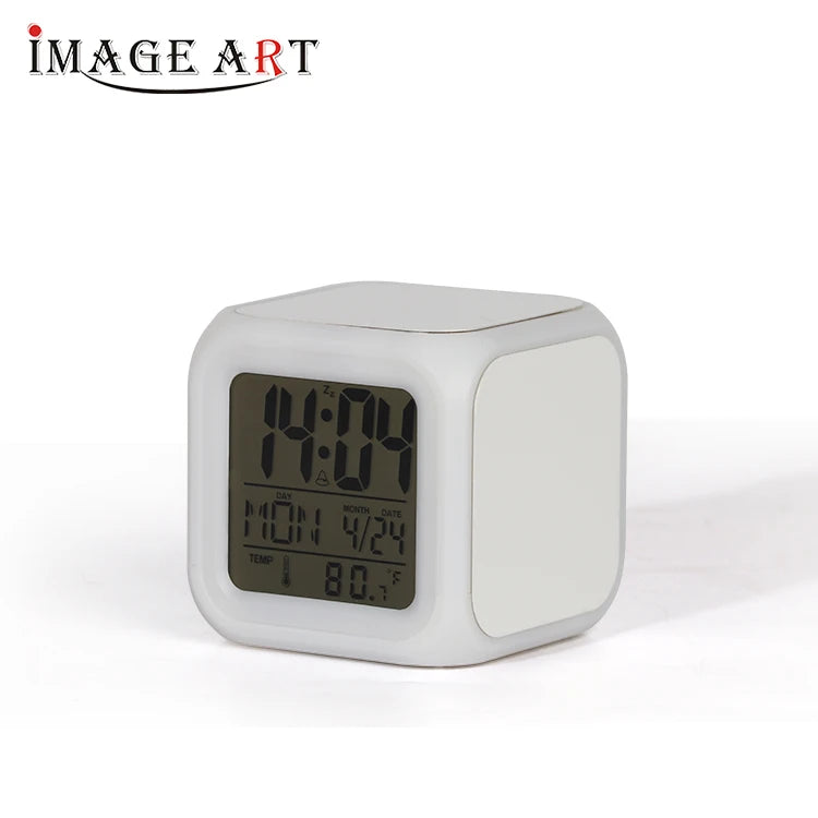 Intelligent LED 6-Color Square Clock Thermal Transfer Printing Blank Printable Photo Clock 9 Ringtone Switching Travel Agency
