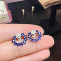 Summer Hot Sale Fashion Classic 925 Sterling Silver Korean Natural Sapphire Gold Plated Earrings for Girls Wedding Gift