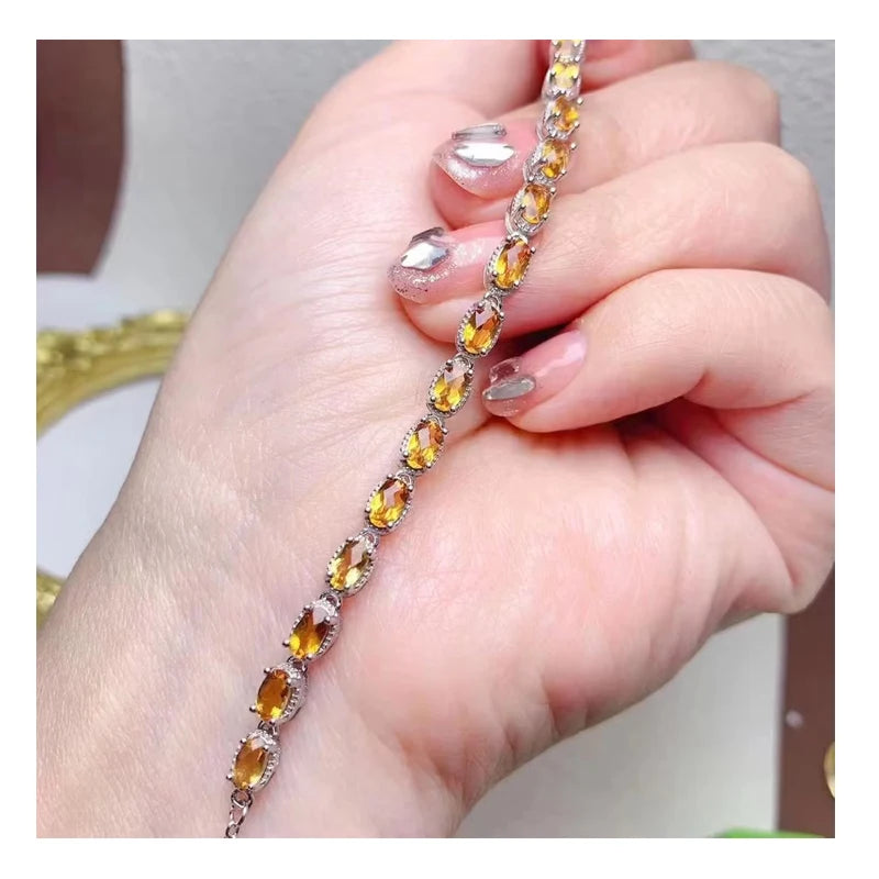 Luxury 925 Sterling Silver Women's Bracelet New Design Gold Plated Oval Cut Natural Citrine Zircon Classic Style for Parties