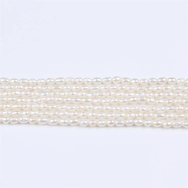 4-5mm Natural Freshwater Rice Drop Shape Pearls White Color Strands for Jewelry Making