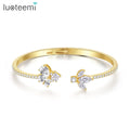 LUOTEEMI Woman Luxury Gold Plated Jewelry Chunky Adjustable Flower Cuff Charm Metal for Girl Open Bangle