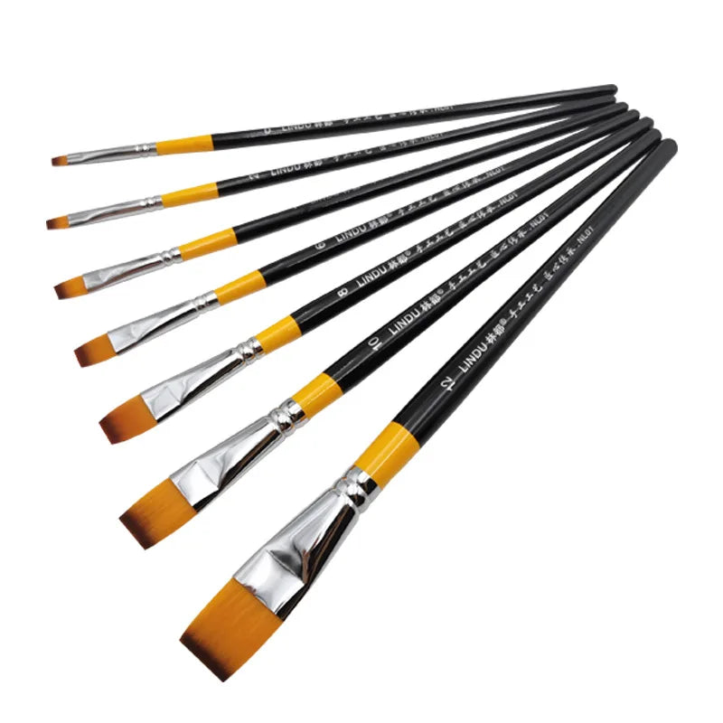 New Single Black Gold Handle Print Brush Flat Front Nylon Brush Watercolor Acrylic Paint Brushes