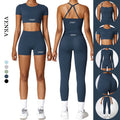 New Athletic Clothing Women Gym Set Breathable Quick-drying Bra Tank Top Long Sleeve Shorts and Leggings Set With Good Quality