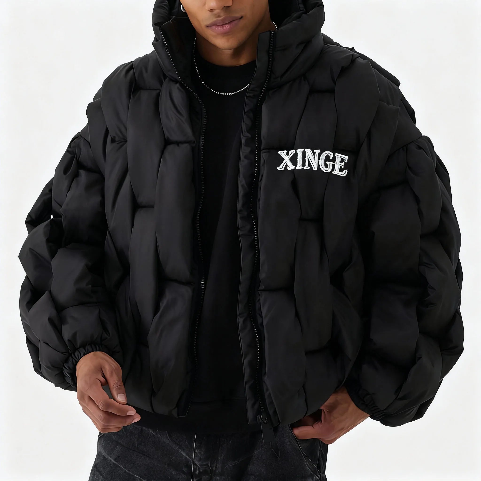 2025 New Arrival Men Hand Weft Padded Puffer Jacket Coats Winter Pullover Puffer Hoodie Coat Casual Men's Puffer Jackets