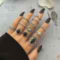 new Vintage Punk Black Classic Ring Set for Women Jewelry