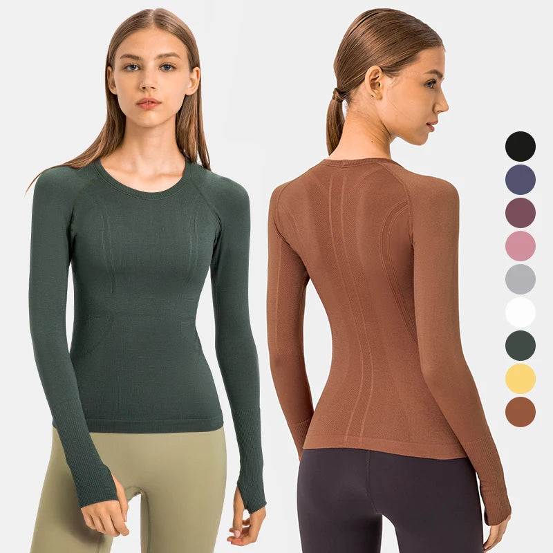 Custom Logo Fitness Gym Yoga Slim Fit Crop Tops Running Workout Thumb Hole Long Sleeves Women's T-Shirt