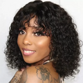 Wholesale 100% Natural Unprocessed Human Hair Wig Glueless Full Lace Curly Bob with Bangs Closure Wig for Women